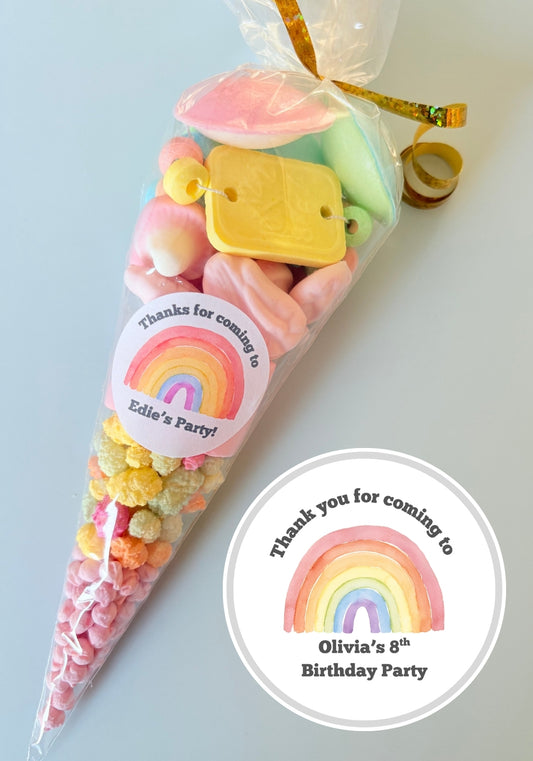 Rainbow Theme Sweet Cone with personalised sticker design