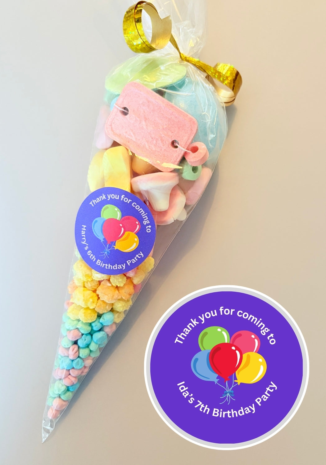 Pre-Filled Sweet Cones - Balloons Sticker