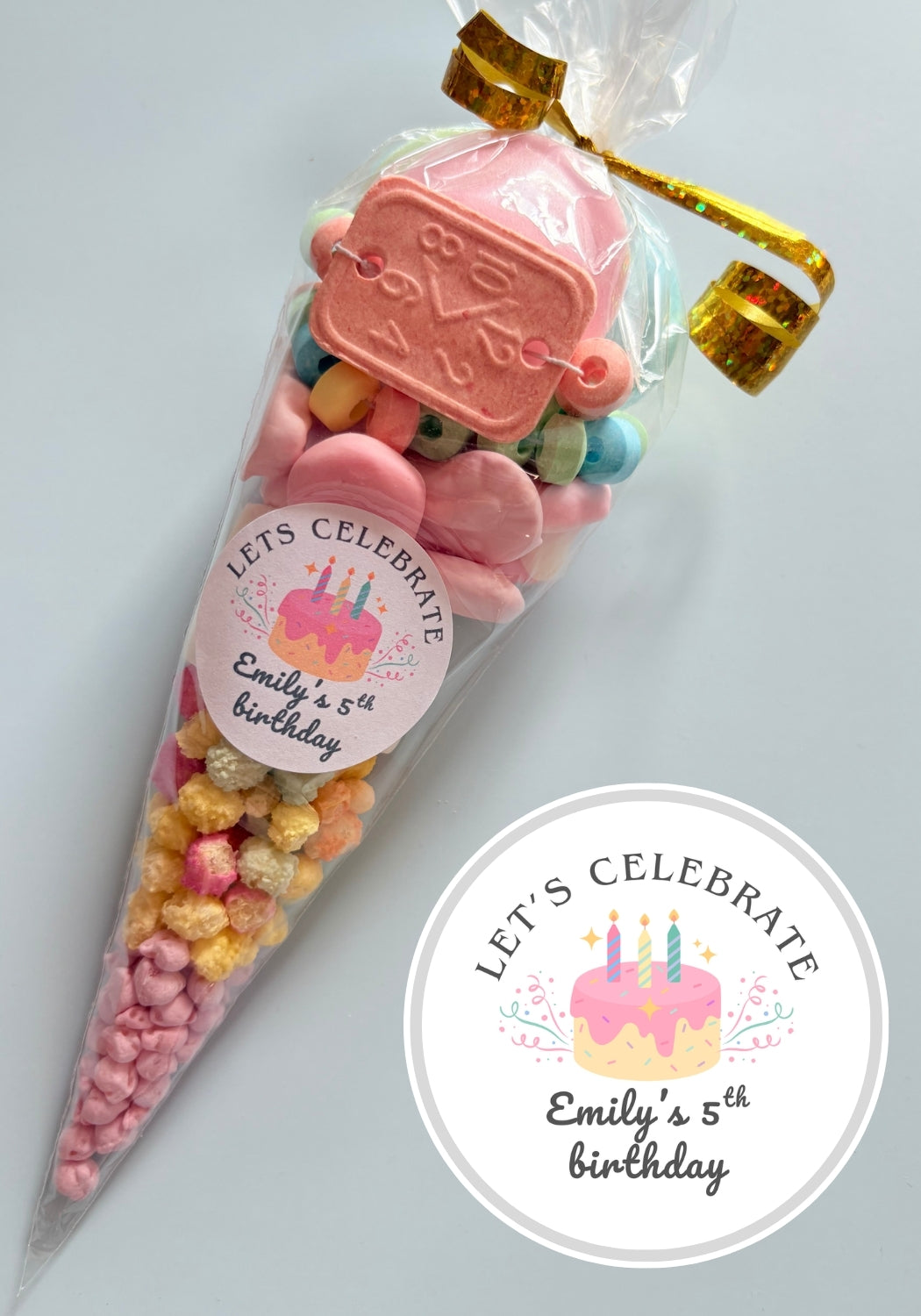 Sweet Cone with Birthday Cake Personalised Sticker