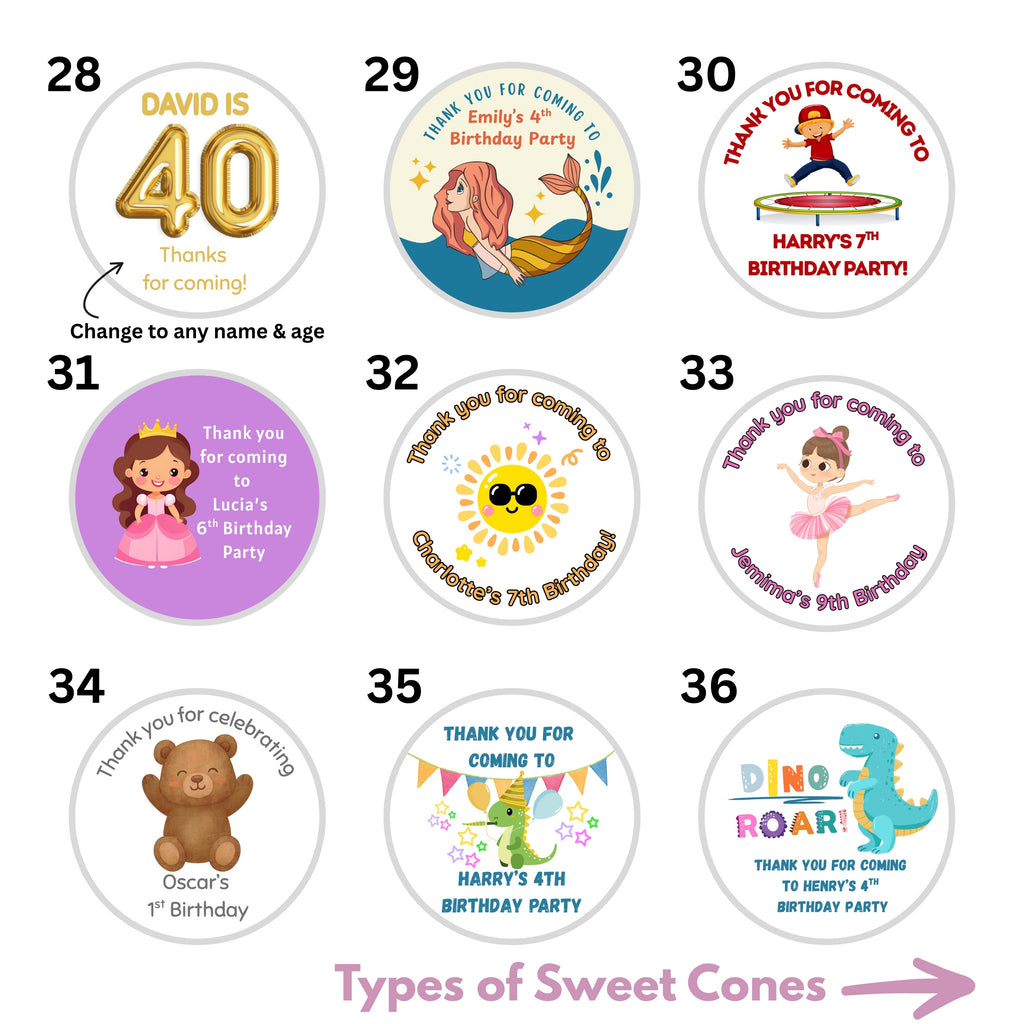 Pre-Filled Sweet Cones - Blue Name Sticker