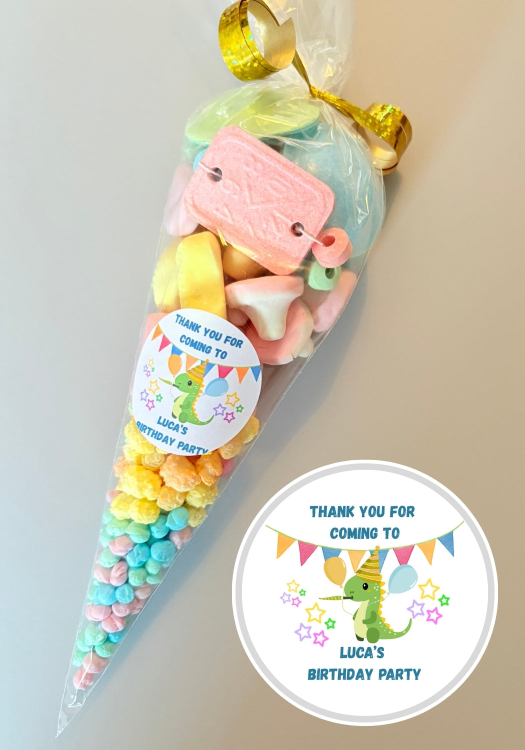 Pre-Filled Sweet Cones - Dinosaur Party Sticker