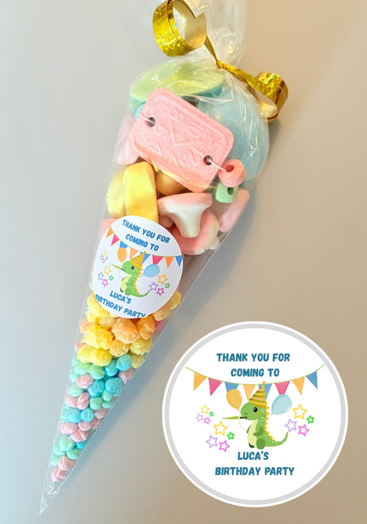 Pre-Filled Sweet Cones - Dinosaur Party Sticker