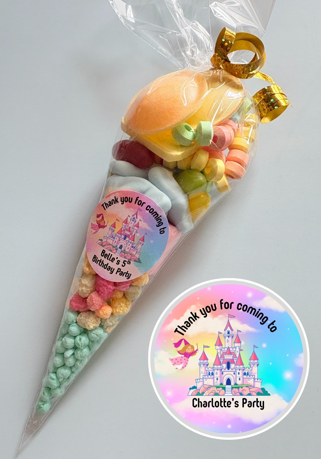 Sweet Cone with Personalised Fairytale Castle Sticker