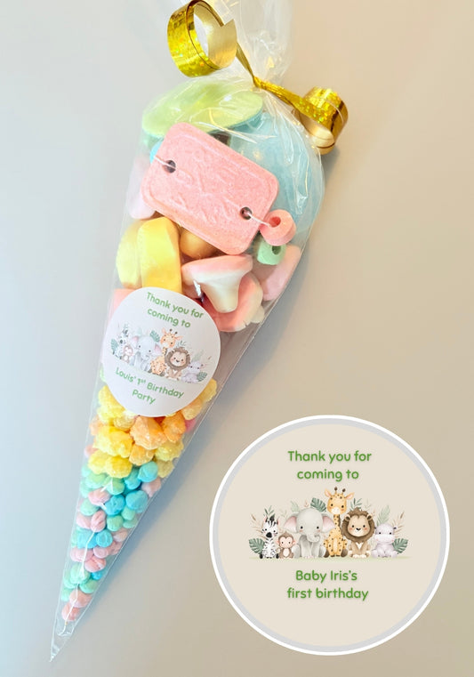 Pre-Filled Sweet Cones - Jungle Animals Sticker