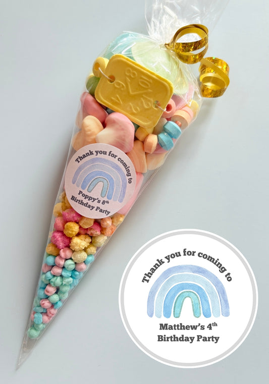 Sweet Cone with Blue Rainbow Personalised Sticker