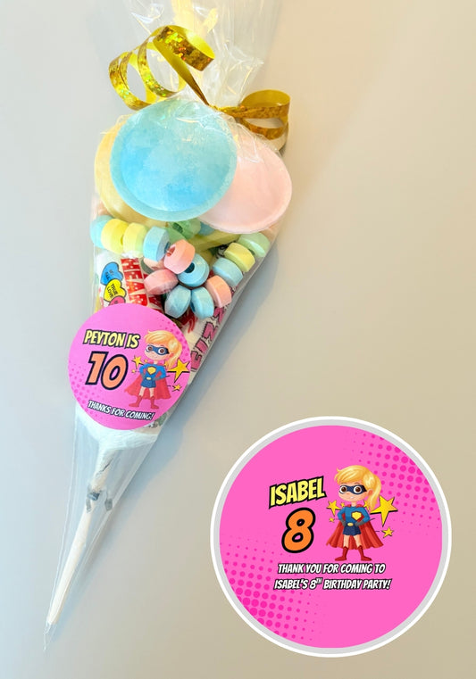 Pre-Filled Sweet Cones - Superhero Girl Sticker