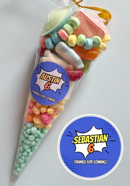 Sweet Cone with POW Superhero Style Personalised Sticker