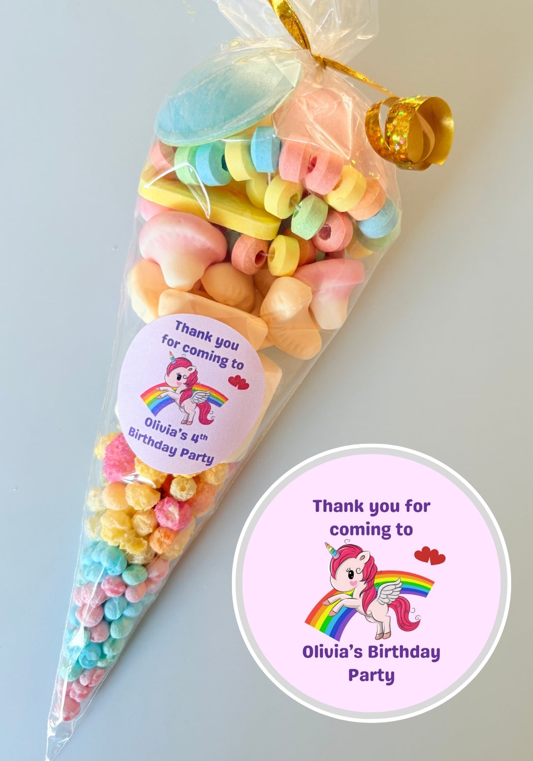 Unicorn Sweet Cone with Personalised Stcker Design