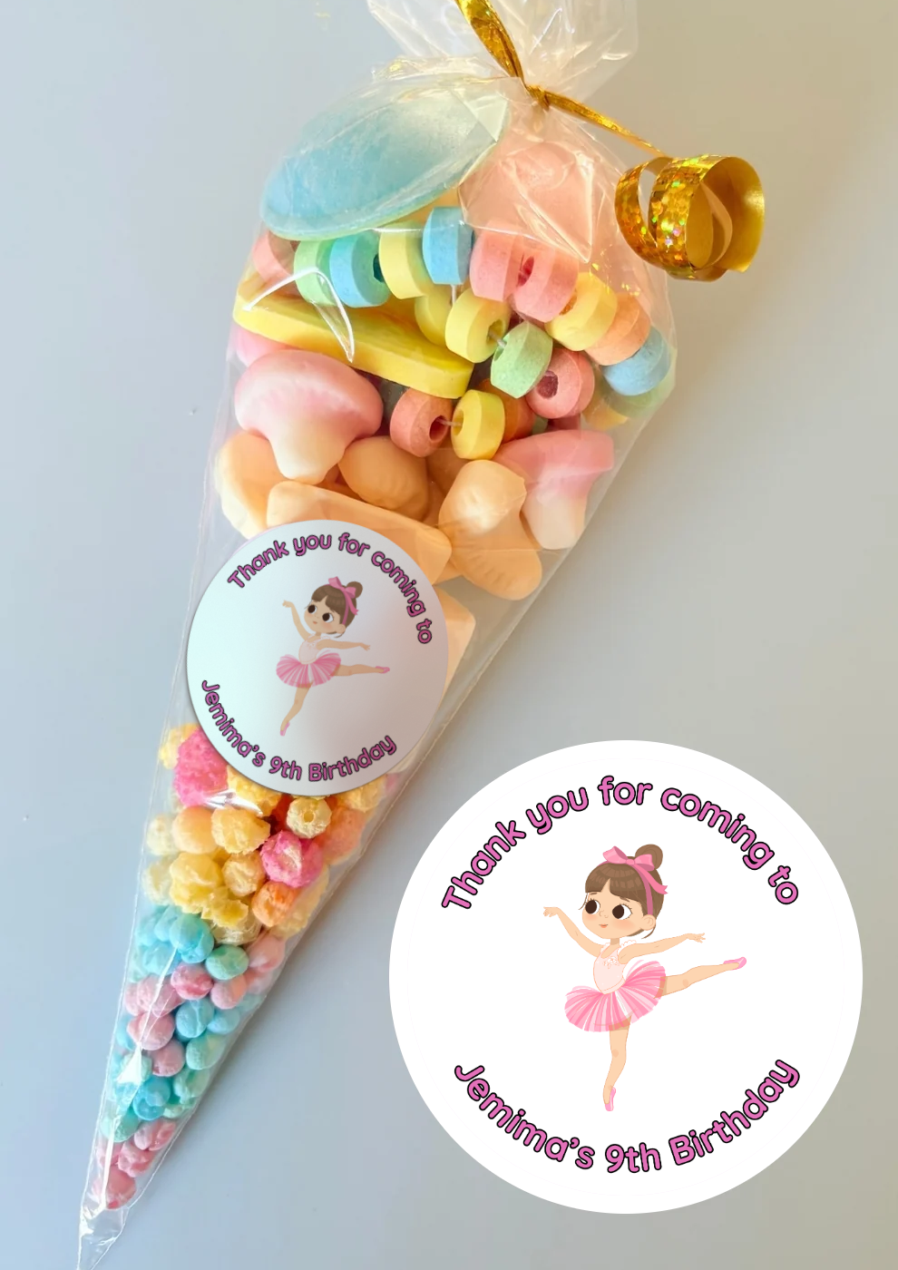 Pre-Filled Sweet Cones - Ballerina Sticker