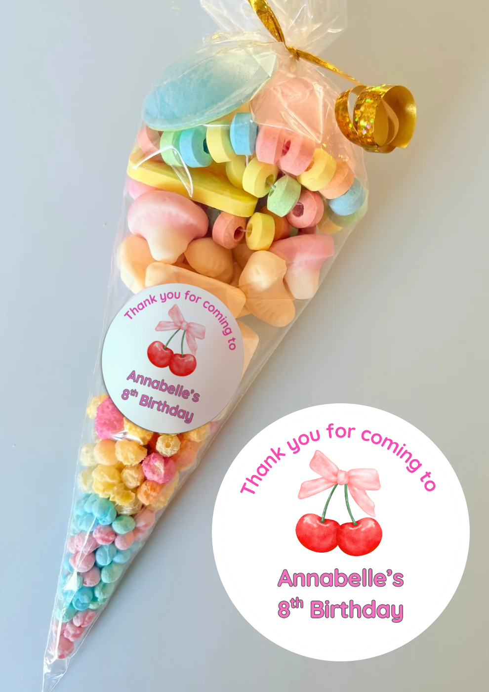 Pre-Filled Sweet Cones - Cherries Sticker