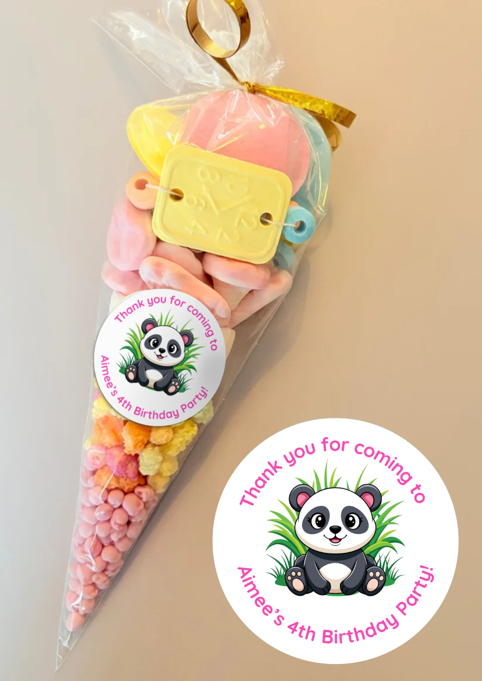 Pre-Filled Sweet Cones - Panda Sticker